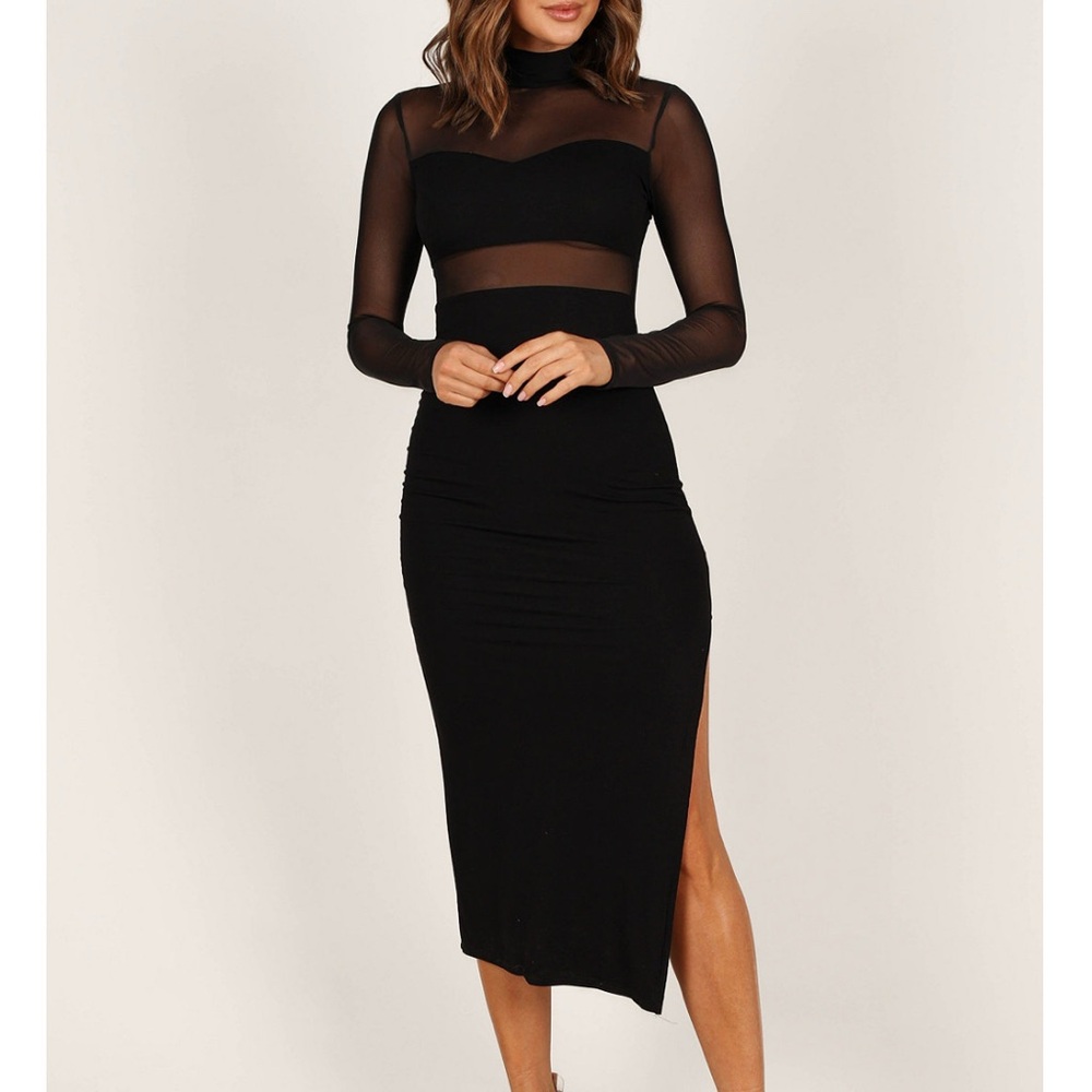 Elegant Black Sheer Sleeve Dress